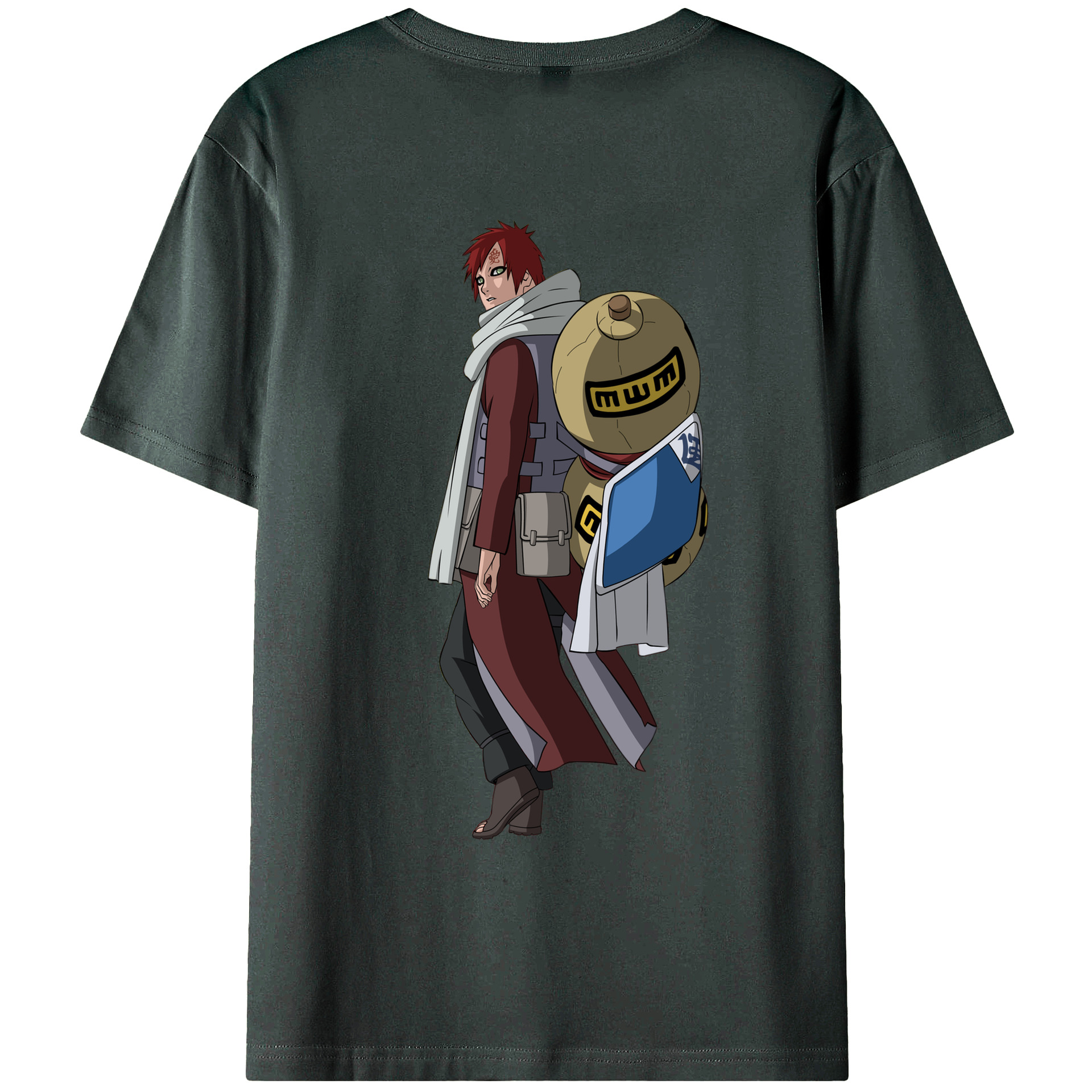 （画像用） NARUTO -ナルト- ガアラ Gaara 綿100％ メンズ半袖Tシャツ（バックプリント） 通気性